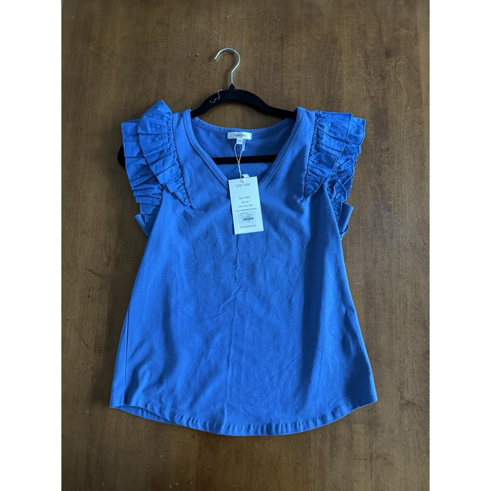 NEW Tyler Boe Ruffle Sleeve Women's Shirt Blue Size XS NWT MSRP $126